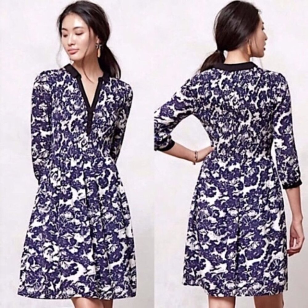Anthropologie Edme & Esyllte Smocked Collared Sketchbook Shirtdress 0